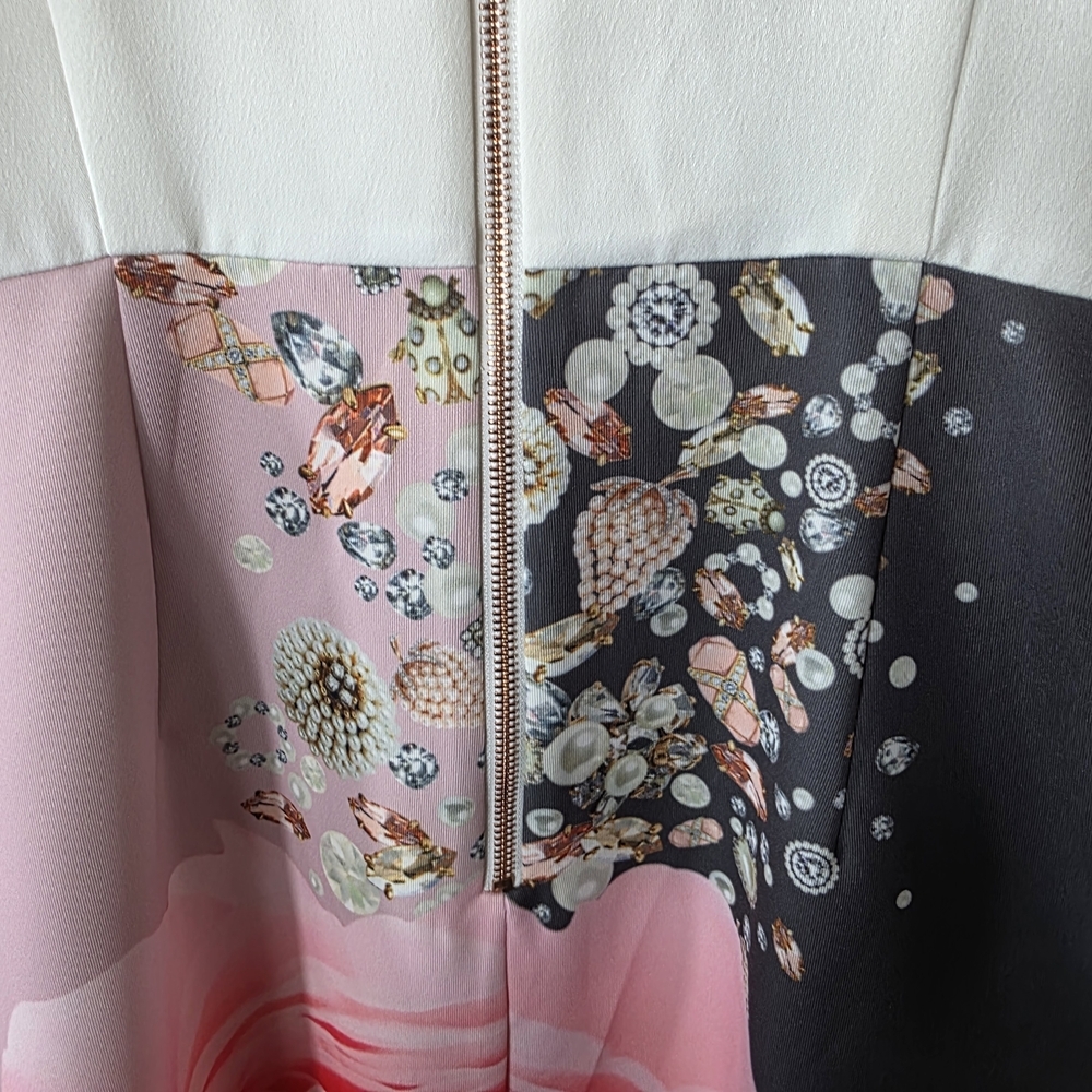 Ted Baker Rubelle Blenheim Palace ruched detail midi dress in natural maximalist - Picture 10 of 16